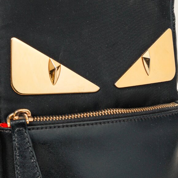 Fendi Monster Black Leather & Nylon Sling Bag - Picture 5 of 12